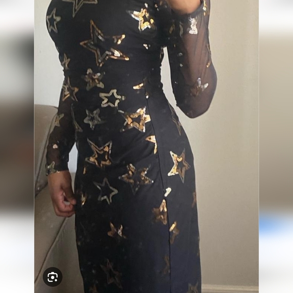 Vince Camuto NWT Black Sequin Star Mesh Dress 8 - Picture 2 of 8